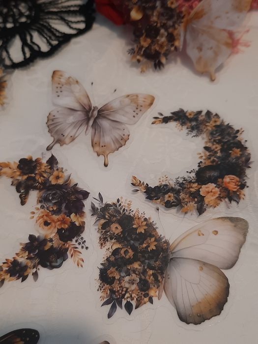 15 stickers encantadoras de luas e borboletas em tons florais