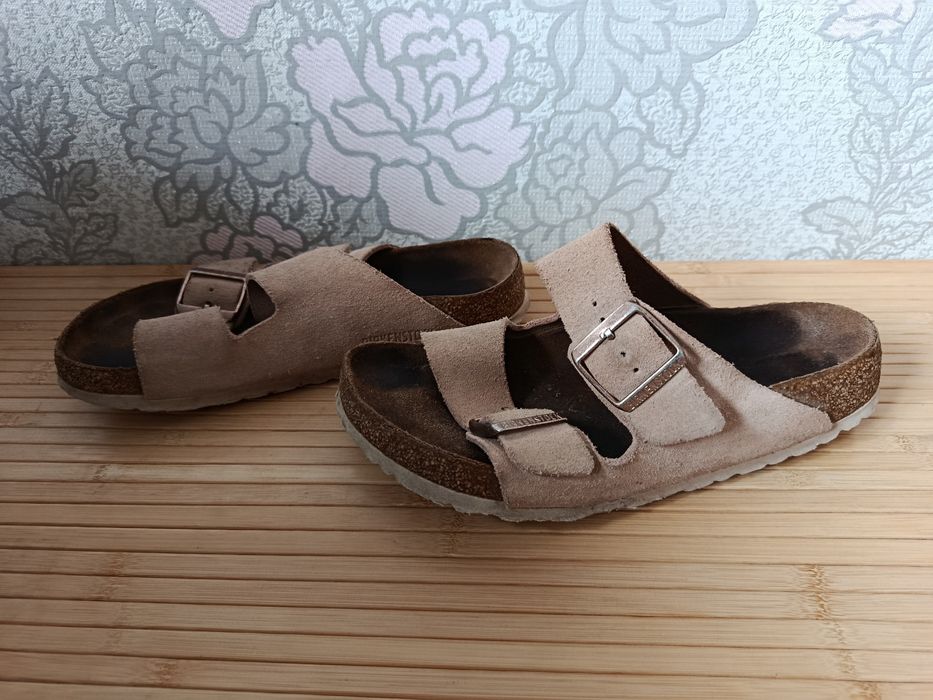 Шлепанцы Birkenstock Германия кожа замша светлые р 38