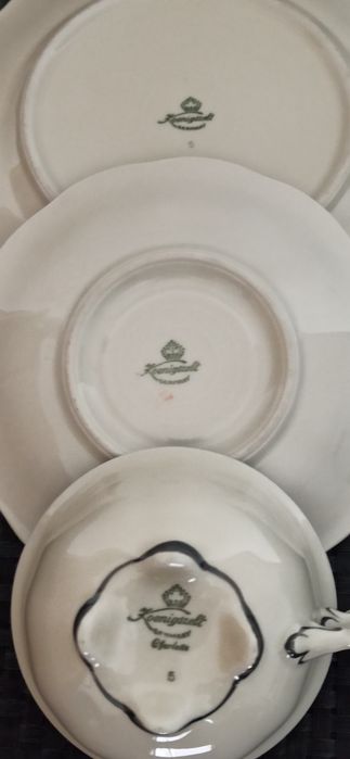 Porcelana Śląska Koenigszelt TRIO Charlotte zdobione Srebrem