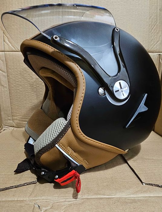 Kask otwarty Nexx SX.60 (Jet) czarny mat / brązowy retro skuter motocykl