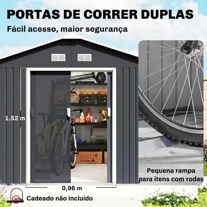 Anexo metálico de jardim com 4 janelas e base reforçada