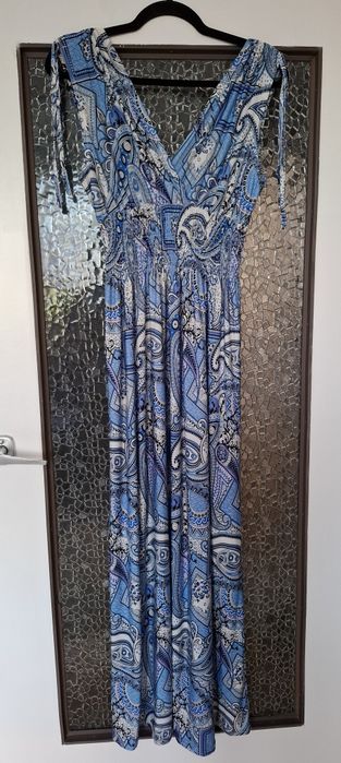Sukienka maxi Airisa wzór paisley chłodząca wiązana XL/XXL niebieska