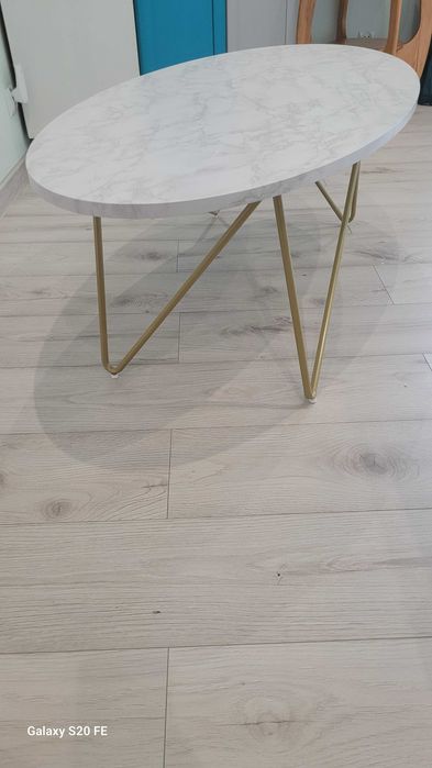 Stolik kawowy Getone,ława z efektem marmuru, 120x60x41cm białe złoto