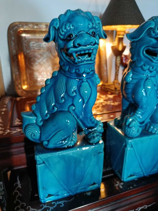 Cães Dragões de Foo Porcelana da China Séc XIX 32 cm