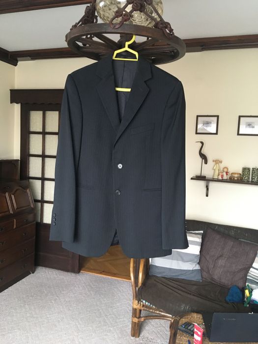 Garnitur męski 177/92/78 slim czarny w granatowy prążek