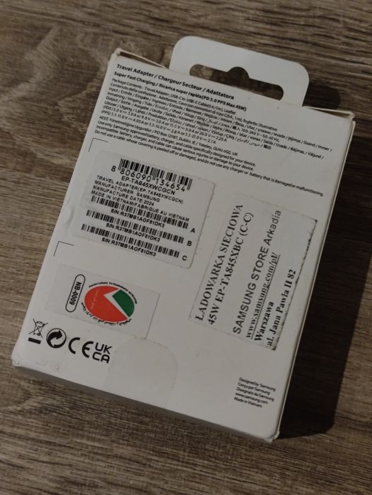 Ładowarka Samsung 45W + kabel usb-c 1m biała. Nowa, zaplombowana.