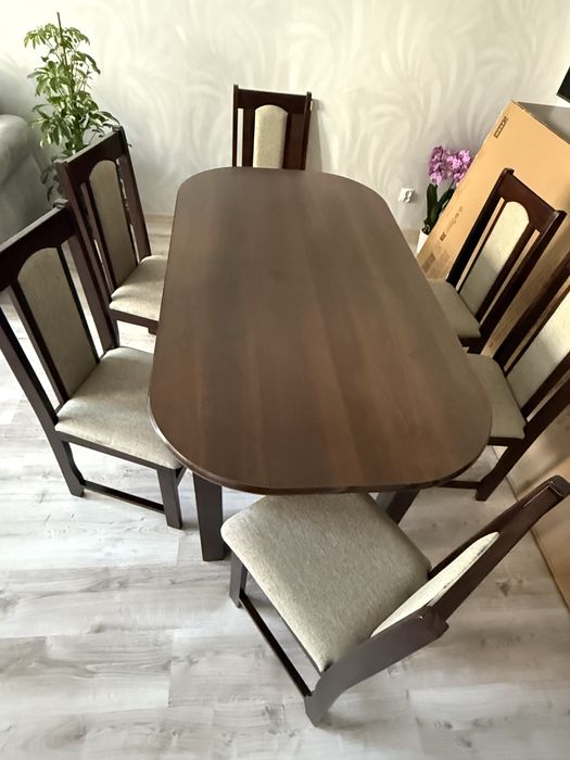 Stół 150+ 40cm + 6 krzeseł