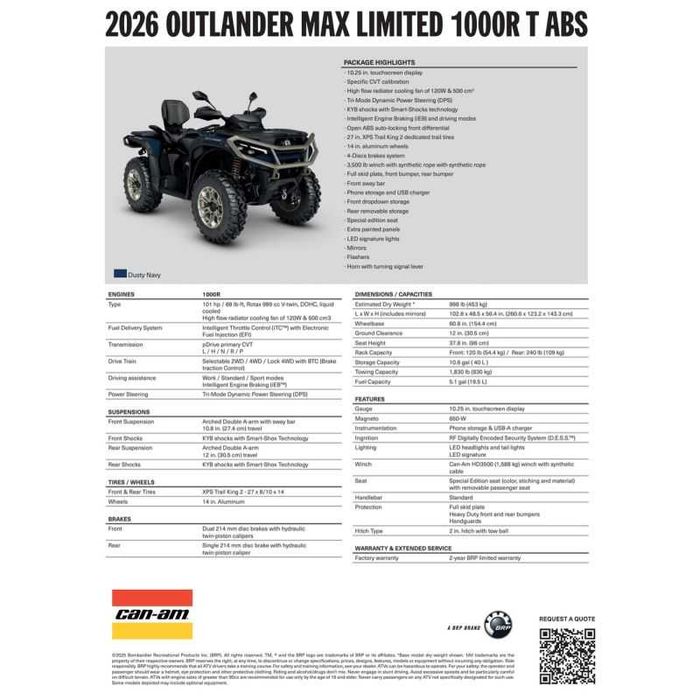 Can-Am Outlander Max 1000R LTD T ABS SAS 2026 4WTK