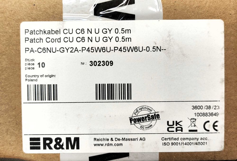 Kabel krosowy (patch cord) RJ45-RJ45, kat.6 0,5m 10 szt