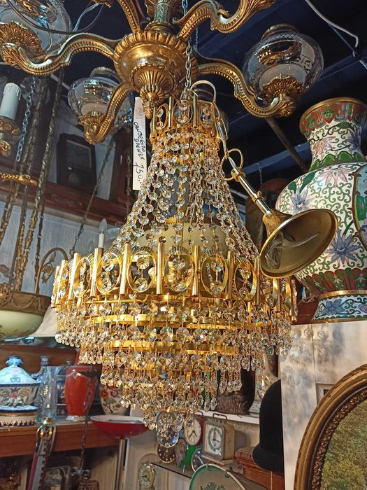 Lustre Dourado Banho Ouro Cristal 6 Lâmpadas