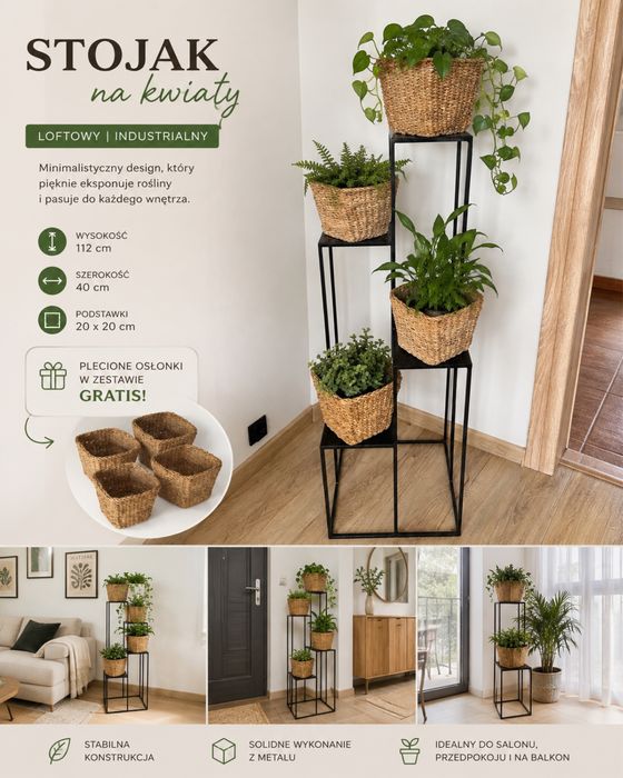 Loftowy stojak na kwiaty