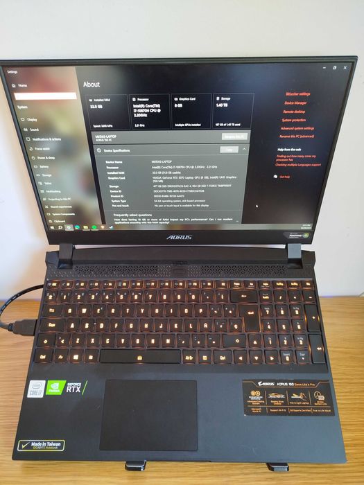 Portátil Gigabyte AORUS 15G i7-10870H/32GB/1TB SSD/RTX 3070/15.6"