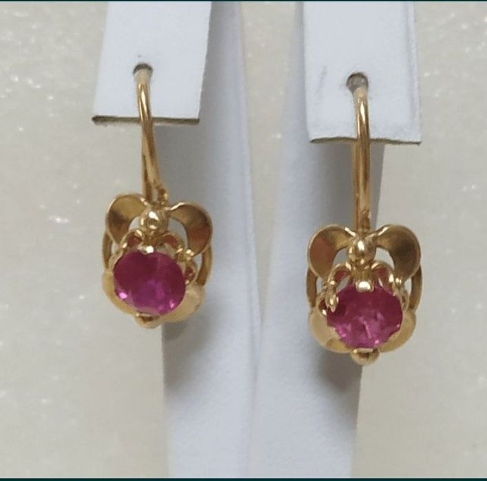 Золотые серьги золото 583* с рубином