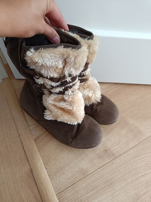 Skórzane kozaki brązowe na grubym obcasie słupku Lasocki 38 skóra