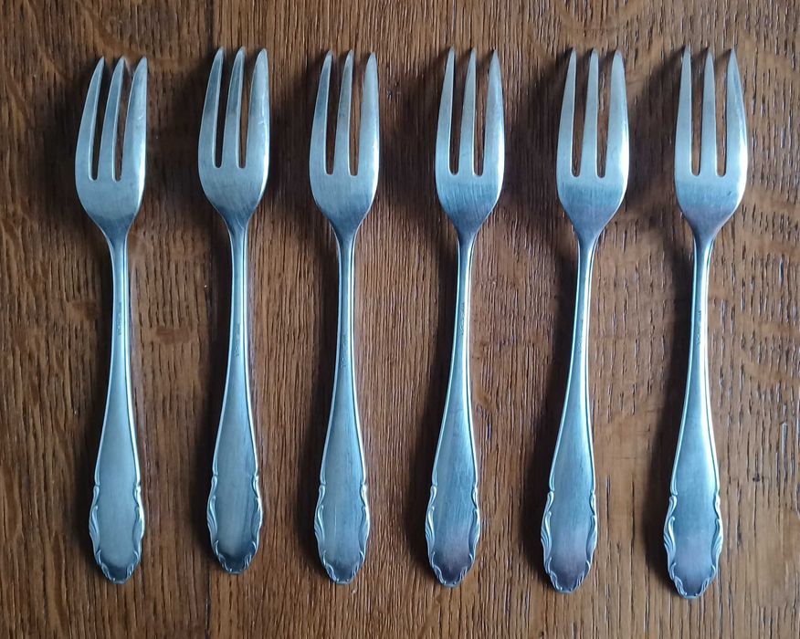 Posrebrzane widelczyki do ciasta (komplet 6 szt.) - niemiecki WMF