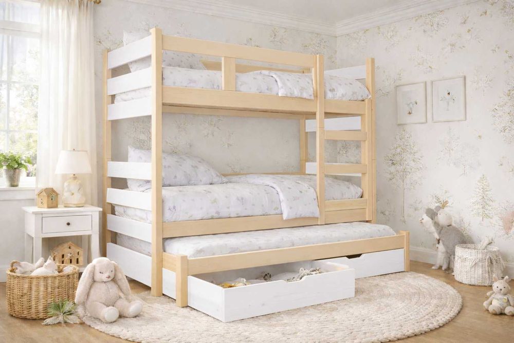 Łóżko piętrowe dla dzieci MIA 3 osobowe, materace 160x75 albo 180x75