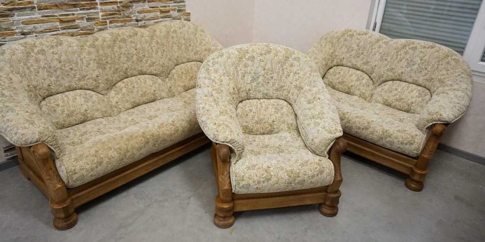 Wypoczynek na dębowy stelażu materiałowy kubełkowy 3+2+1  (w-1120)