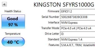 SSD 1 TB Kingston FURY Renegade PCIe 4.0 NVMe M.2 com DRAM