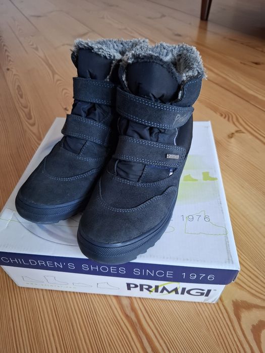 Primigie 35 zamszowe granat kozuszek rzepy