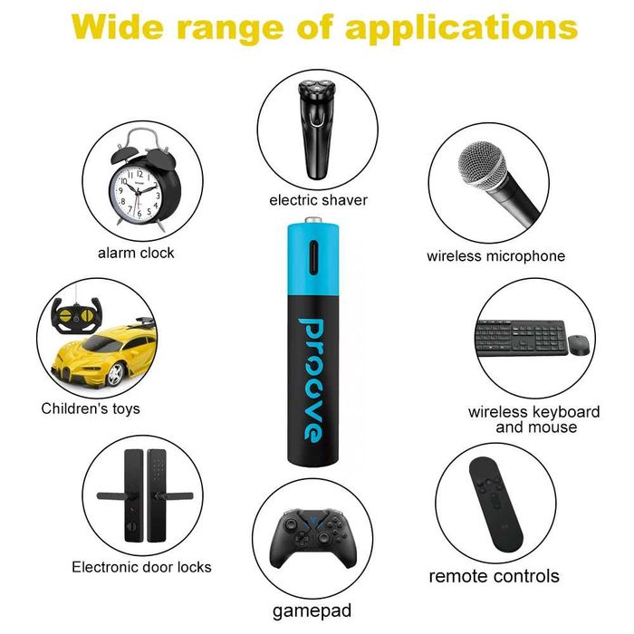 Батарейки AA акумуляторні з Type-C роз'ємом Proove 4100mAh Lithium-ion аккумулятор AAA с зарядкой от usb-c 2 штуки