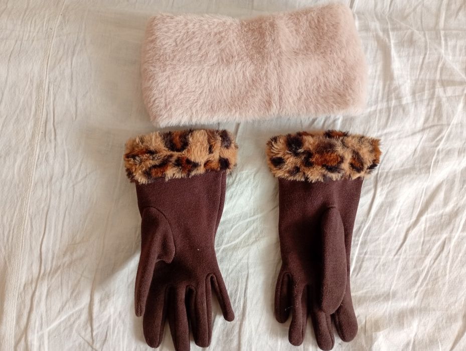 Damskie rękawiczki dla kobiety bardzo ciepłe z futerkiem w panterkę