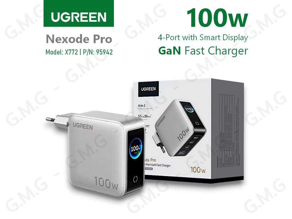 Зарядне UGREEN Nexode Pro 100W 4-Port Display GaN Fast Charger (X772)