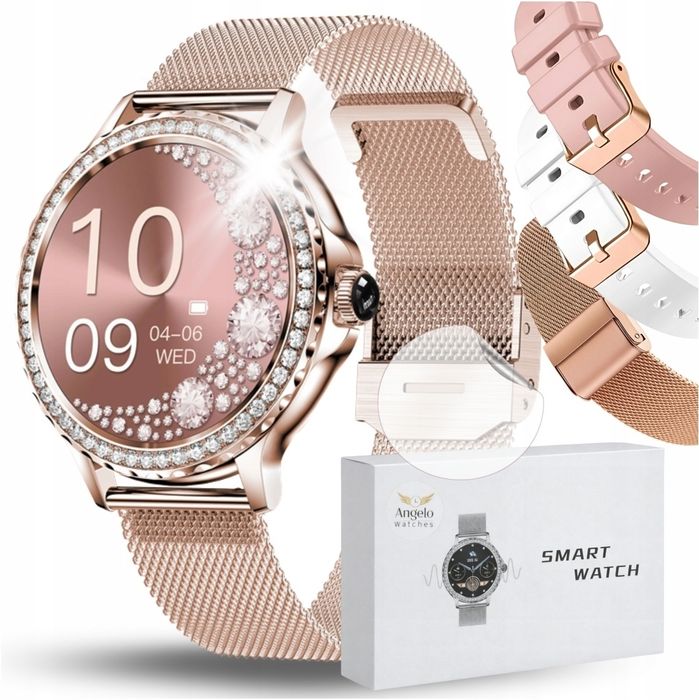 SMARTWATCH zegarek damski złote cyrkonie menu Polskie
