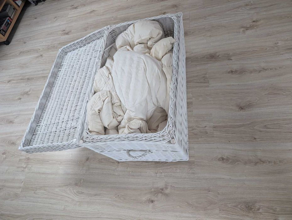 2 kosze wiklinowe typu skrzynia, białe 80x50x50 cm