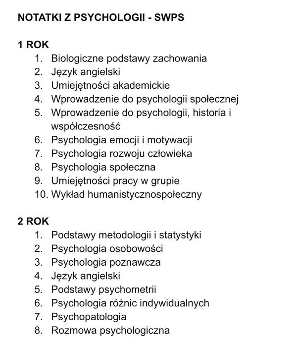 Notatki psychologia SWPS | SESJA / do sesji, egzaminu, nauki | 35 PRZEDMIOTÓW!