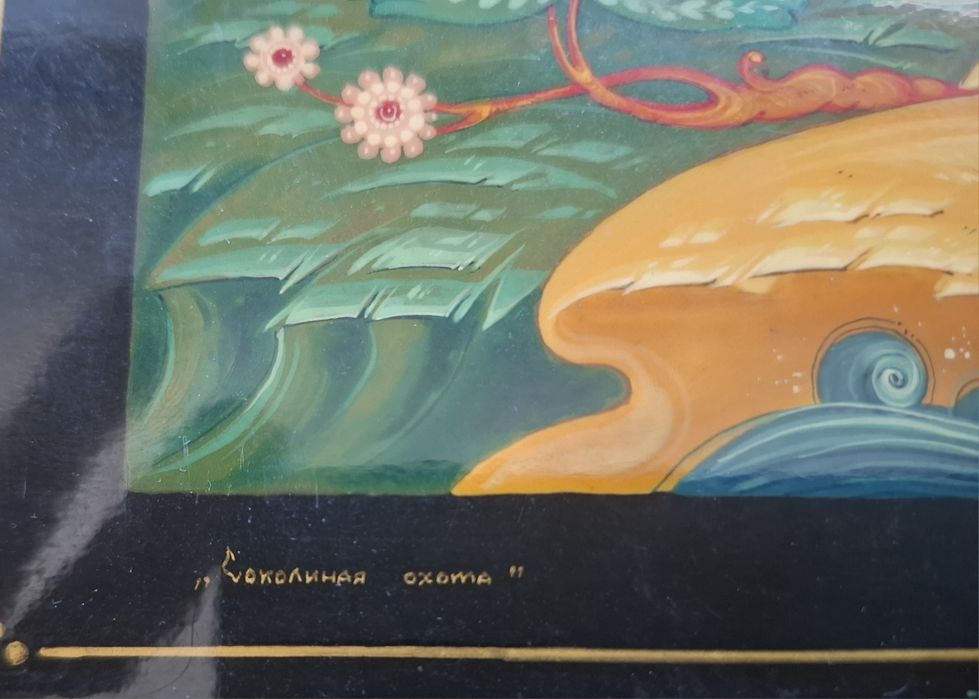 Obraz Palekh „Polowanie z sokołem” – ręcznie malowany, sygnowany