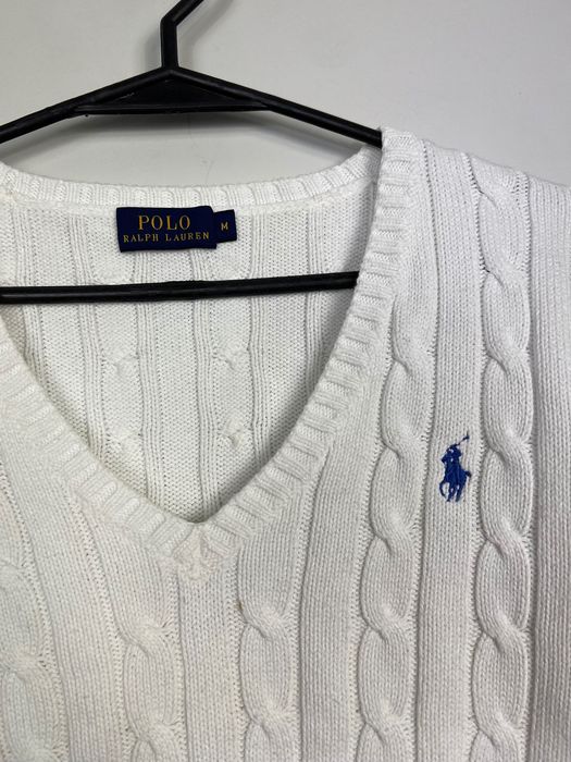 Sweter Warkocz Polo Ralph Lauren Biały Vneck