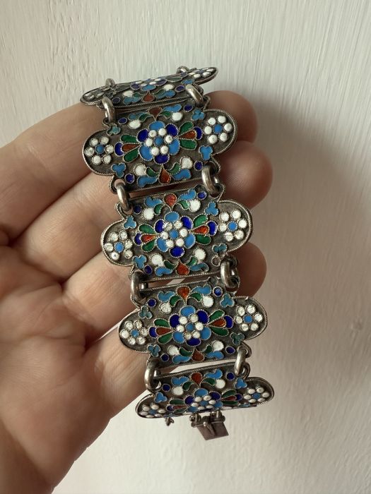 Антикварный браслет серебро з емалями