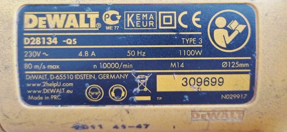 DeWalt D28134-QS1100W 125mm cabo de 4m