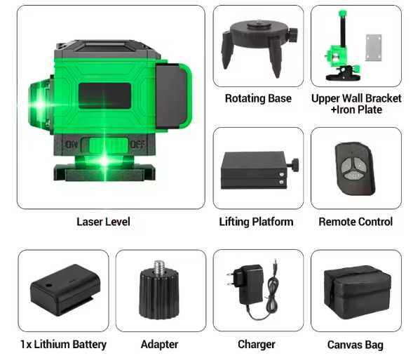 Poziomica Laserowa 2D 8 linii Green  Samopoziomująca