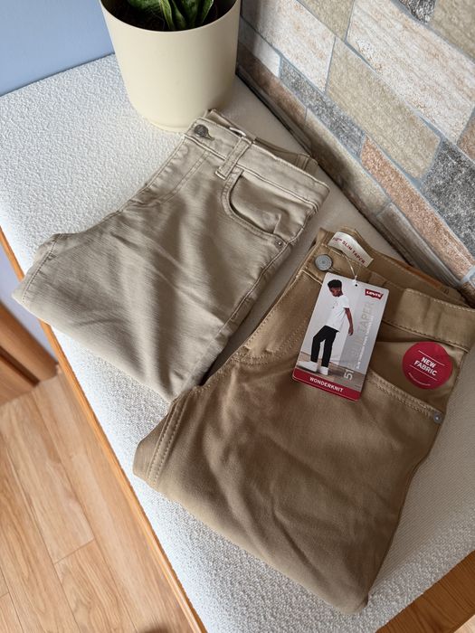 Nowe spodnie 2 szt dla chlopca 140/152 10/12 lat Levi’s, 32 degrees cool eleganckie brązowe beżowe jeansy