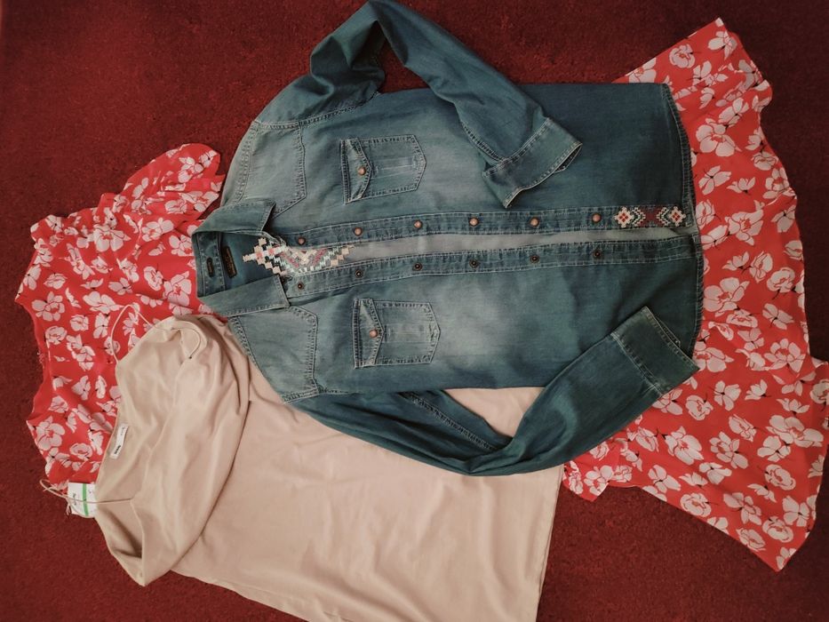 Zara Sinsay Sukienki + żakiet jeans unisex z haftem L/XL