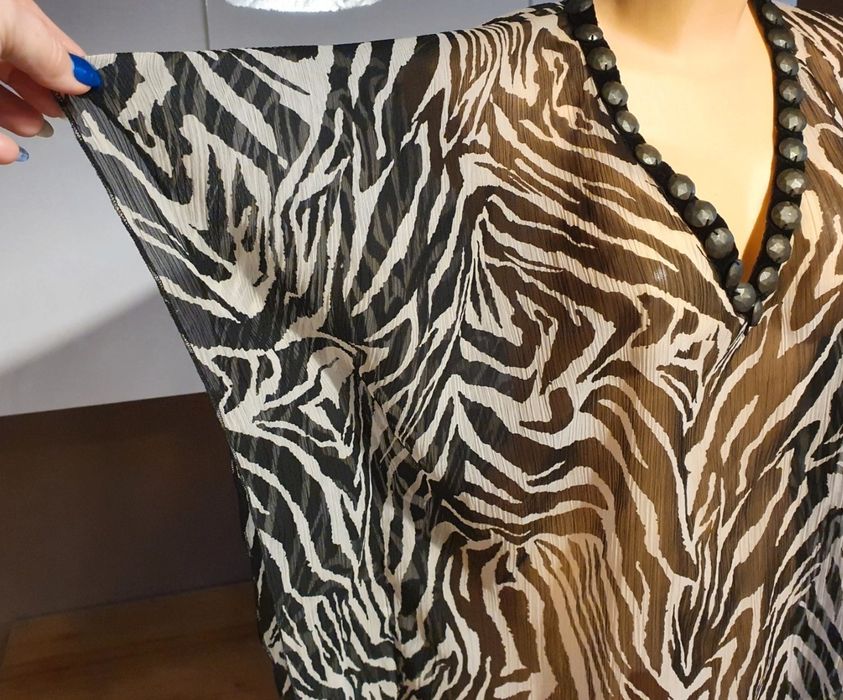 Tunika plażowa,bluzka, wzór zebra,ozdobny dekolt