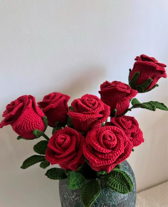Вязаная роза, цветы вязаные, букет роз, троянди, букет на подарок