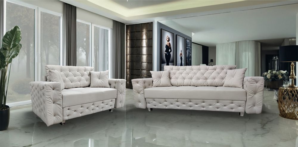 Komplet Sofa rozkładana Fotel GLAMOUR –MILTON– Kanapa 3os + 2os