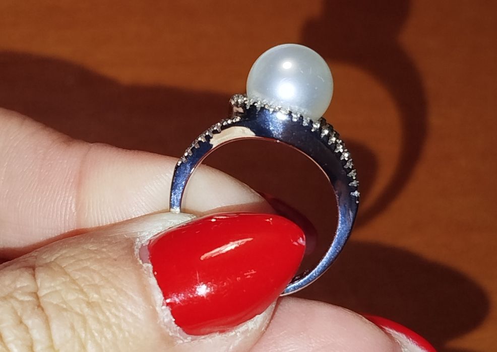 Anel em prata novo com zircónias e pérola