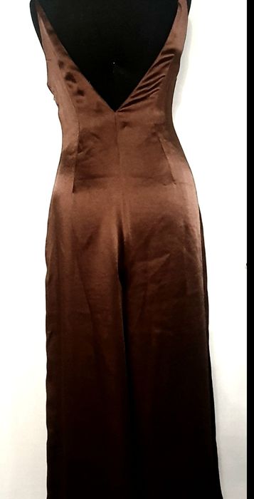 OKAZJA piękny taliowany Kombinezon satynowy spodnie sukienka 36 s m 38