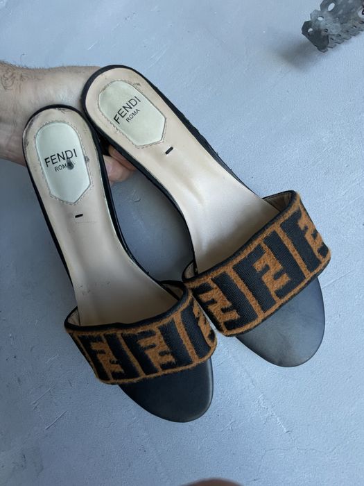 Fendi 41(26см) Brown Zucca Velvet Flat оригинал сандалии туфли
