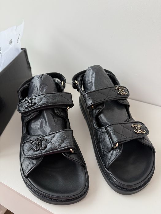 Босоніжки CHANEL black шкіра преміум