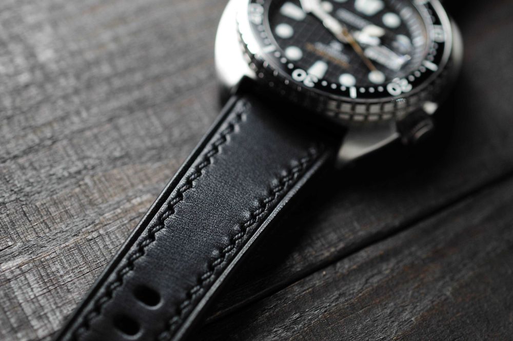 Чёрный кожаный ремешок для часов 22 х 18 мм браслет Ручная работа