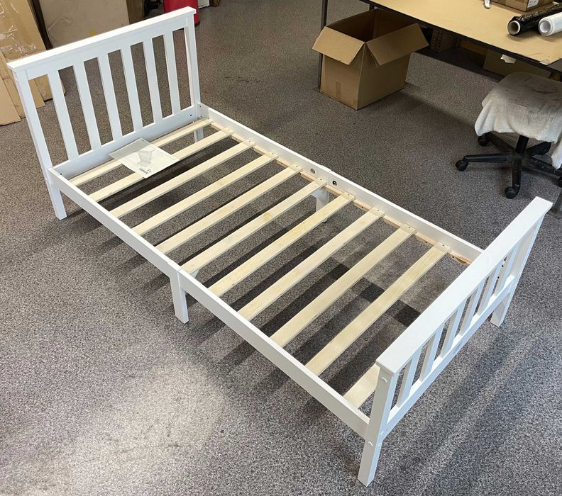 Drewniane łóżko Pojedyncze Białe 200x100 VonHaus
