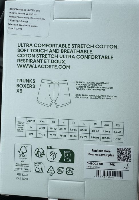 Lacoste bokserki nowe 3 szt xl