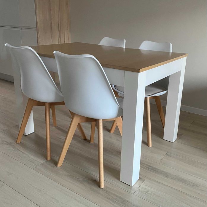 stół jadalniany drewno + biel 80x120/250cm rozkładany