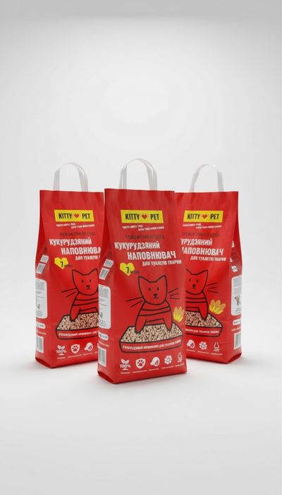 Кукурудзяний наповнювач для туалетів тварин Kitty Pet. Можливий опт