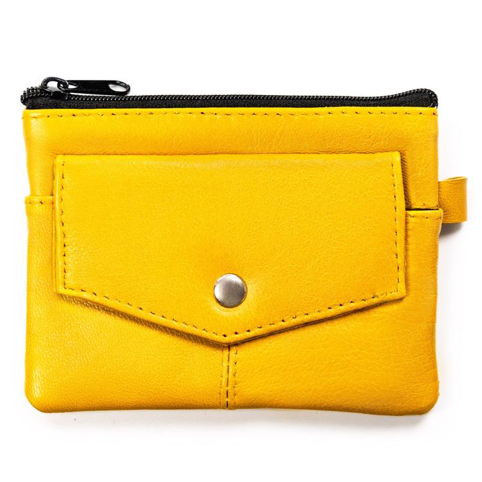 żółte etui na klucze ze skóry naturalnej zamykane suwakiem