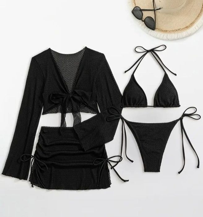 Стильний купальники 4в1 молочний/беж/шоколадний